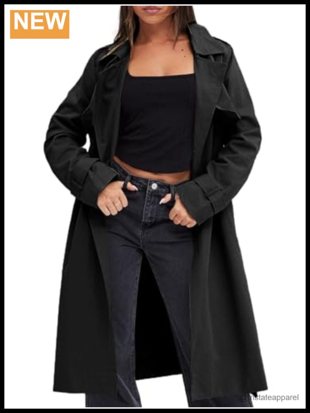 Fisoew Women's Double Breasted Trench Coat Long Belted Overcoat